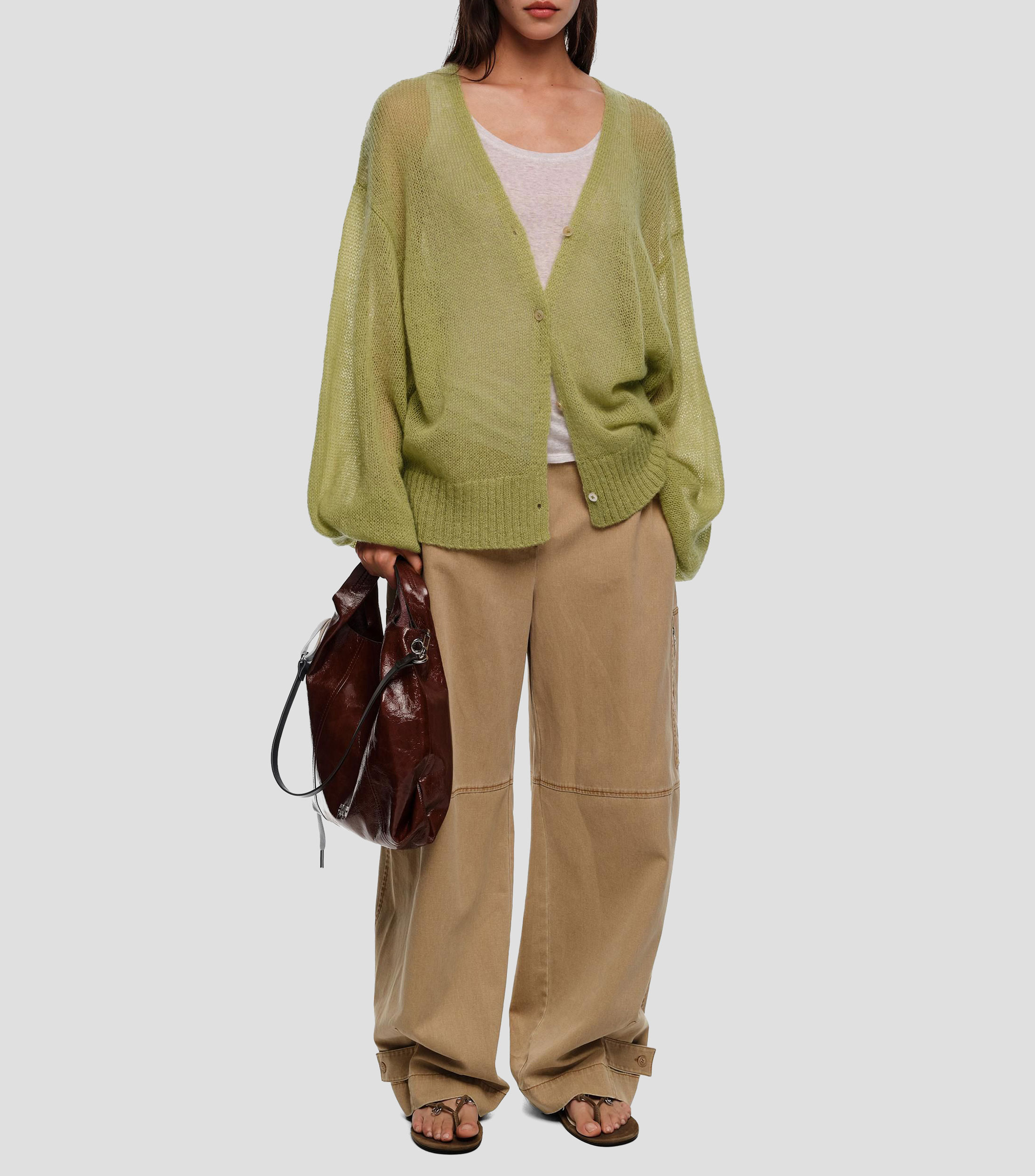 Cárdigan largo mohair lana verde Mujer